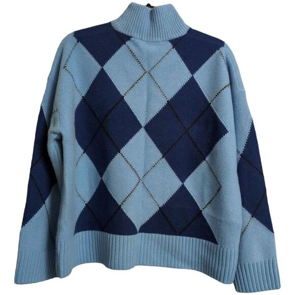NWT Everlane Blue Navy Argyle Mock Turtleneck Wool Pullover Sweater Size L - Picture 5 of 12